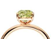 Low-Set Solitaire Engagement Ring Setting for Fancy Yellow Cushion Cut Center with Thin Plain Band and Prong Head in Rose Gold