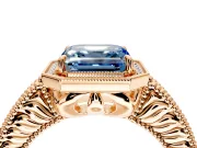 Milgrain Halo Engagement Ring Setting for Fancy Blue Asscher Cut Center with Pave Band and Prong Head in Rose Gold