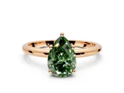 Hidden Halo Engagement Ring Setting for Fancy Green Pear-Shaped Center with Thin Round-Wire Band and Prong Head in Rose Gold