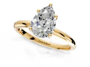 Hidden Halo Engagement Ring Setting for Pear-Shaped Center with Thin Round-Wire Band and Prong Head in Yellow Gold