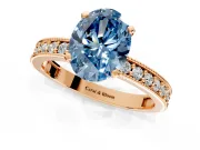 Milgrain Pave Engagement Ring Setting for Fancy Blue Oval Center with Accent Band and Prong Head in Rose Gold