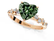 Cluster Engagement Ring Setting for Fancy Green Heart-Shaped Center with Round Cut Accent Band and Prong Head in Rose Gold