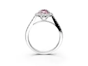 Halo Engagement Ring Setting for Fancy Pink Marquise Center with Raised Halo, Pave Band and Prong Head in Platinum