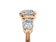3 Stone Engagement Ring Setting for Cushion Cut Center with Large Pear-Shaped Accents and Prong Head in Rose Gold