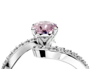 Solitaire Engagement Ring Setting for Fancy Pink Pear-Shaped Center with Pave Bypass Swirl Band and Prong Head in Sterling Silver