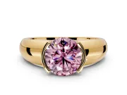 Tension Engagement Ring Setting for Fancy Pink Round Cut Center with Wide Flat Band and Tension Head in Yellow Gold