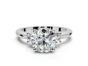 3 Stone Engagement Ring Setting for Round Cut Center with Wide Plain Band and Prong Head in Sterling Silver