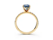Solitaire Engagement Ring Setting for Fancy Blue Radiant Cut Center with Micro Pave Band and Prong Head in Yellow Gold