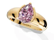Tension Engagement Ring Setting for Fancy Pink Pear-Shaped Center with Wide Flat Band and Tension Head in Yellow Gold