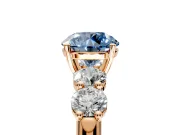 5 Stone Engagement Ring Setting for Fancy Blue Round Cut Center with Graduated Accents and Prong Head in Rose Gold