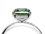 Solitaire Engagement Ring Setting for Fancy Green Asscher Cut Center with Fine Pave Band and Prong Head in Platinum