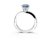Solitaire Engagement Ring Setting for Fancy Blue Princess Cut Center with Milgrain-Edged Pave Band and Prong Head in Sterling Silver