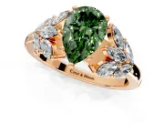 Leaf Cluster Engagement Ring Setting for Fancy Green Pear-Shaped Center with Marquise Accents and Prong Head in Rose Gold
