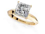 Solitaire Engagement Ring Setting for Princess Cut Center with Wide Knife Ridge Band and Prong Head in Yellow Gold