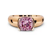 Tension Engagement Ring Setting for Fancy Pink Cushion Cut Center with Wide Flat Band and Tension Head in Rose Gold