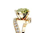 Solitaire Engagement Ring Setting for Fancy Yellow Heart-Shaped Center with Pave Bypass Swirl Band and Prong Head in Yellow Gold