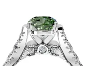 Solitaire Engagement Ring Setting for Fancy Green Cushion Cut Center with Pave Cathedral Shoulders and Prong Head in Platinum