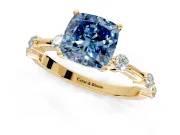 Solitaire Engagement Ring Setting for Fancy Blue Cushion Cut Center with Bezel Station Band and Prong Head in Yellow Gold