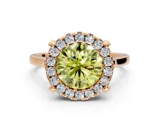 Single Halo Engagement Ring Setting for Fancy Yellow Round Cut Center with Corner Claws, Plain Band and Prong Head in Rose Gold