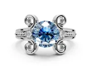 Solitaire Engagement Ring Setting for Fancy Blue Round Cut Center with Twisted Band and Scroll Prong Head in Platinum
