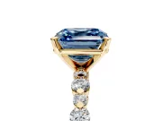 Solitaire Engagement Ring Setting for Fancy Blue Asscher Cut Center with Alternating Size Accents and Prong Head in Yellow Gold