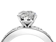 Solitaire Engagement Ring Setting for Cushion Cut Center with Channel-Set Accents and Prong Head in White Gold