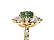 Floral Halo Engagement Ring Setting for Fancy Green Cushion Cut Center with Pave Accents and Prong Head in Yellow Gold