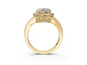Halo Engagement Ring Setting for Heart-Shaped Center with Metal-Rimmed Halo, Pave Band and Prong Head in Yellow Gold