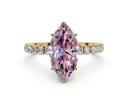Open Basket Engagement Ring Setting for Fancy Pink Marquise Center with Pave Band and Prong Head in Yellow Gold