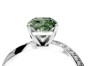 Side Accent Engagement Ring Setting for Fancy Green Cushion Cut Center with Accent Shoulders and Prong Head in Sterling Silver