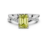 Crossover Engagement Ring Setting for Fancy Yellow Emerald Cut Center with Pave and Plain Strands and Prong Head in Sterling Silver
