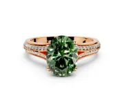 Solitaire Engagement Ring Setting for Fancy Green Oval Center with Pave Rail Split Shank and Prong Head in Rose Gold