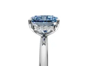 Hidden Halo Engagement Ring Setting for Fancy Blue Radiant Cut Center with Thin Rounded Band and Prong Head in Sterling Silver