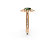 Milgrain Halo Engagement Ring Setting for Fancy Green Round Cut Center with Bezel Point Accents and Prong Head in Rose Gold