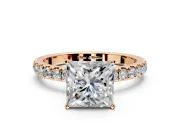 Open Basket Engagement Ring Setting for Princess Cut Center with Pave Band and Prong Head in Rose Gold