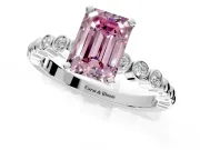 Solitaire Engagement Ring Setting for Fancy Pink Emerald Cut Center with Bezel-Dot Beaded Band and Prong Head in Platinum