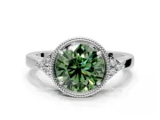 Cluster Engagement Ring Setting for Fancy Green Round Cut Center with Milgrain Shoulder Clusters and Prong Head in Platinum