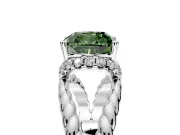Halo Engagement Ring Setting for Fancy Green Cushion Cut Center with Rope Twist Split Shank and Prong Head in Platinum