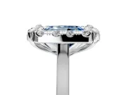Single Halo Engagement Ring Setting for Fancy Blue Radiant Cut Center with Corner Claws, Plain Band and Prong Head in White Gold
