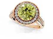 Halo Engagement Ring Setting for Fancy Yellow Round Cut Center with Outer Bezel Rim, Pave Band and Prong Head in Rose Gold
