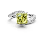 Solitaire Engagement Ring Setting for Fancy Yellow Princess Cut Center with Pave Bypass Swirl Band and Prong Head in Sterling Silver