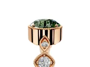 Vintage Station Engagement Ring Setting for Fancy Green Round Cut Center with Accents and Prong Head in Rose Gold