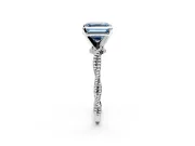 Solitaire Engagement Ring Setting for Fancy Blue Asscher Cut Center with Twist Band and Bead Prong Head in Sterling Silver