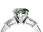 3 Stone Engagement Ring Setting for Fancy Green Heart-Shaped Center with Channel Baguette Accents and Prong Head in Sterling Silver