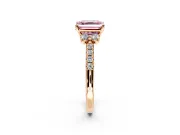 Paired Accent Engagement Ring Setting for Fancy Pink Asscher Cut Center with Pave Band and Prong Head in Rose Gold