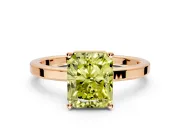 Hidden Halo Engagement Ring Setting for Fancy Yellow Radiant Cut Center with Wide Flat Plain Band and Prong Head in Rose Gold