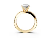 Solitaire Engagement Ring Setting for Princess Cut Center with Milgrain-Edged Pave Band and Prong Head in Yellow Gold