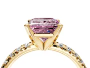 Solitaire Engagement Ring Setting for Fancy Pink Princess Cut Center with Large Accents and Prong Head in Yellow Gold