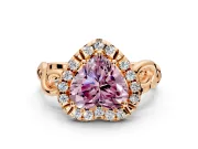 Halo Engagement Ring Setting for Fancy Pink Heart-Shaped Center with Open Scroll Shoulders and Prong Head in Rose Gold
