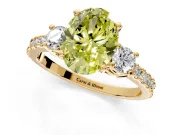 3 Stone Engagement Ring Setting for Fancy Yellow Oval Center with Round Cut Side Accents and Prong Head in Yellow Gold